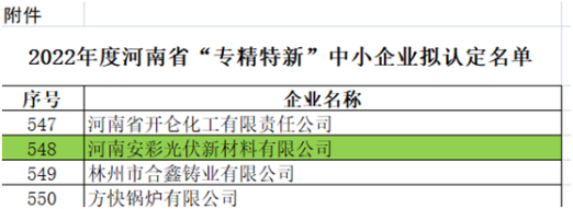祝賀！光伏新材料通過(guò)河南省“專精特新”中小企業(yè)認(rèn)定